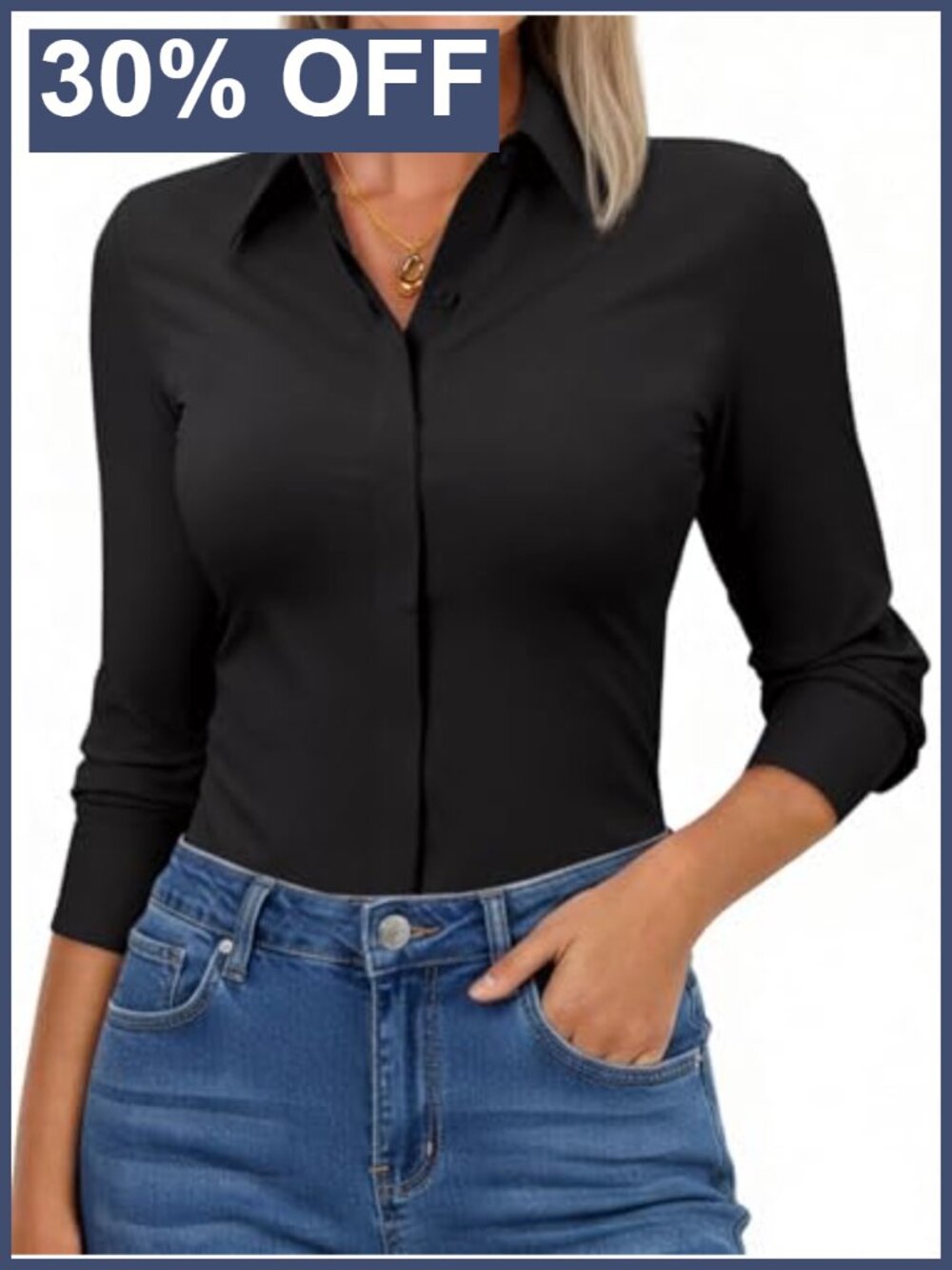 Women's Slim Fit Button-Down Long Sleeve Stretch Wrinkle-Free Office Blouse